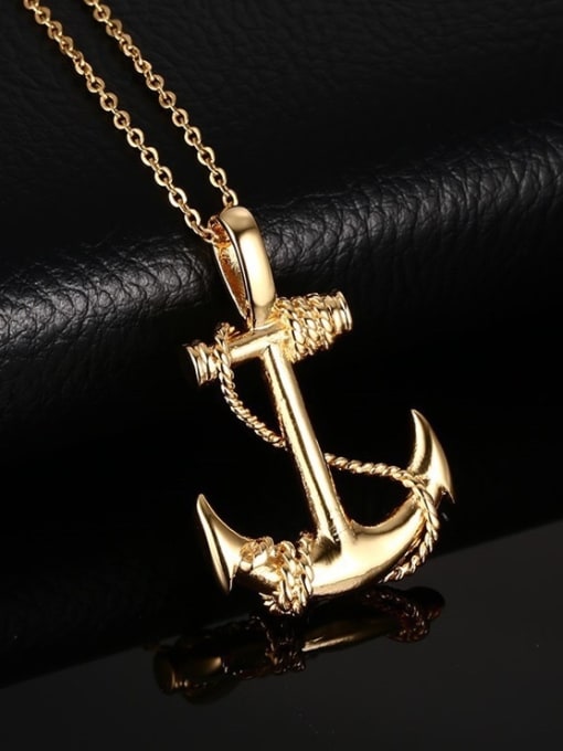 Golden Retro Smooth Anchor Pendant Necklace