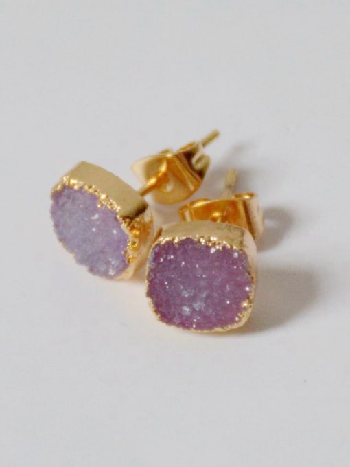 purple Tiny Square Natural Crystal Stud Earrings