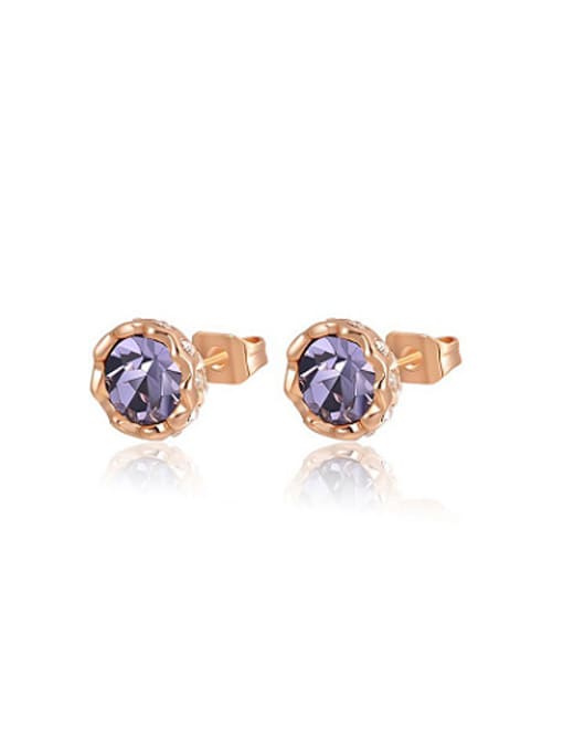 Ronaldo Purple Round Shaped Austria Crystal Stud Earrings 0