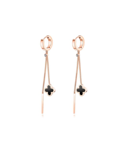 537-Rose Stainless Steel With Rose Gold Plated Personality Flower Tassel Earrings