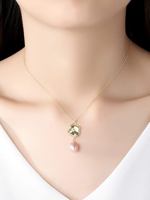 CCUI 925 Sterling Silver With Gold Plated Simplistic Flower Necklaces 1