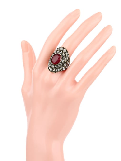 Gujin Retro style Resin stone White Crystals Alloy Ring 2