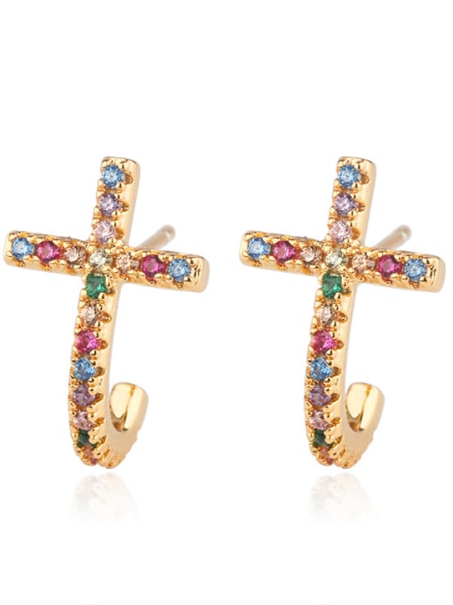 gold Copper With Cubic Zirconia Trendy Cross Cluster Earrings