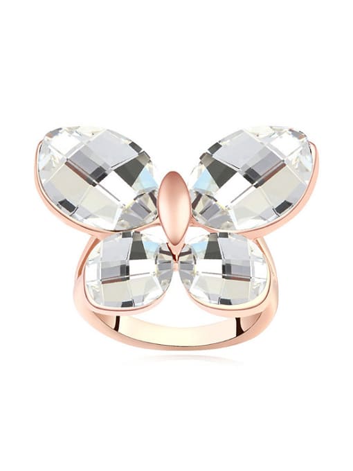 white Exaggerated Oval austrian Crystals Butterfly Alloy Ring