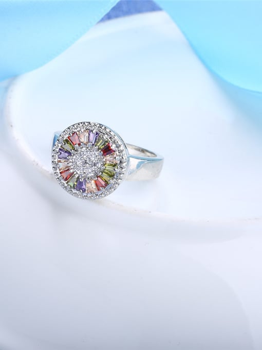 colorful High Quality Colorful Zircons Round Shaped Copper Ring
