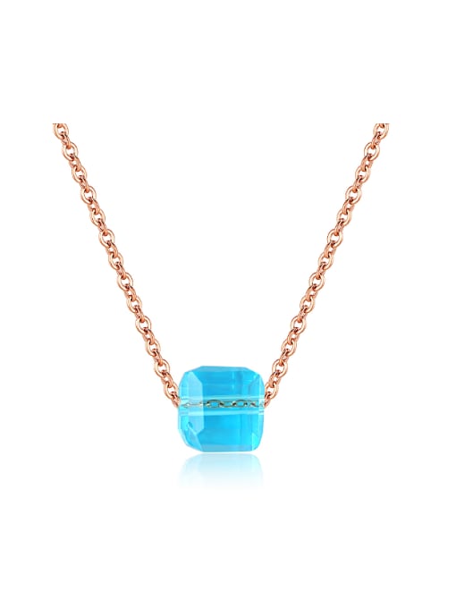 light blue Simple Clear Artificial Crystal Pendant Titanium Necklace