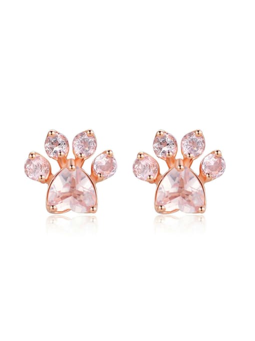 pink Natural Pink Crystals Lovely Bear Foot-shape Stud Earrings