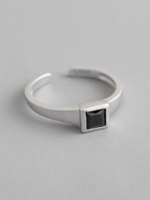 DAKA 925 Sterling Silver With Platinum Plated Simplistic Matte geometric square Free Size Rings 3
