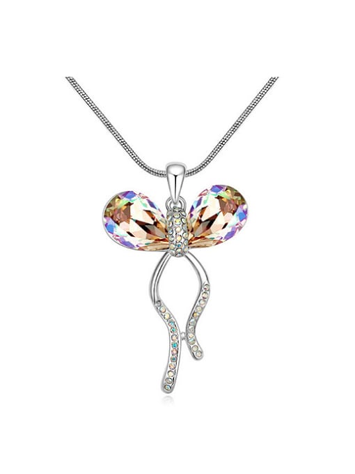 QIANZI Fashion Water Drop austrian Crystals Butterfly Pendant Alloy Necklace