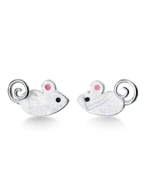 Rosh 925 Sterling Silver With Platinum Plated Cute Mouse Stud Earrings 0