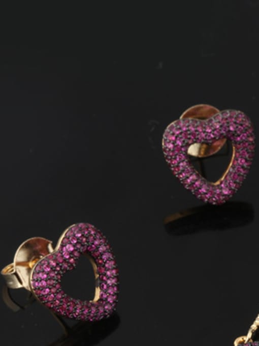 Earrings (Purplish red） Copper With Cubic Zirconia Classic Heart Jewelry Sets