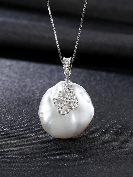 CCUI Sterling silver inlaid AAA zircon natural Baroque Pearl Necklace 0