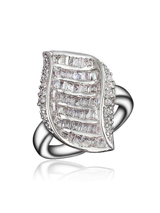 SANTIAGO Glittering 18K White Gold Plated Leaf Shaped Zircon Ring 0