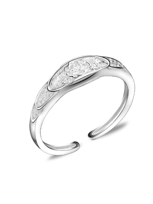 kwan Flower Pattern Printing Silver Opening Ring 0