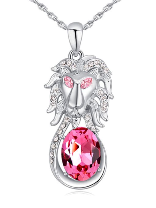 pink Personalized austrian Crystal Lion Pendant Alloy Necklace