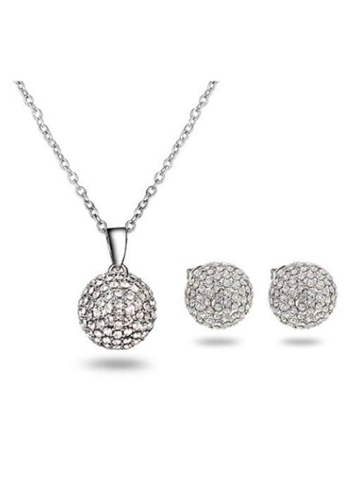 platinum Shining 18K Platinum Plated Ball Shaped Zircon Two Pieces Jewelry Set