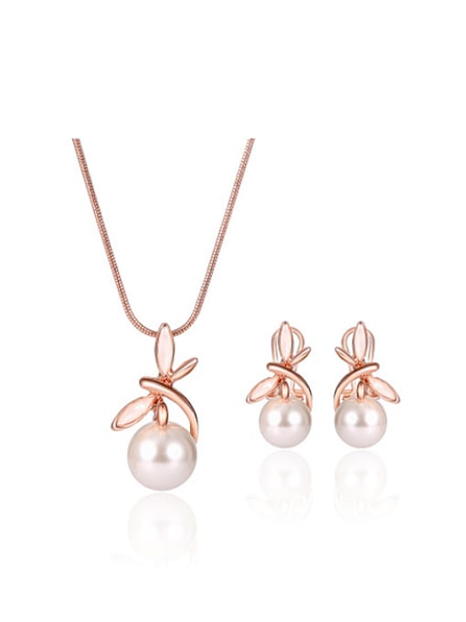 BESTIE Alloy Rose Gold Plated Fashion Artificial Pearl Two Pieces Jewelry Set 0