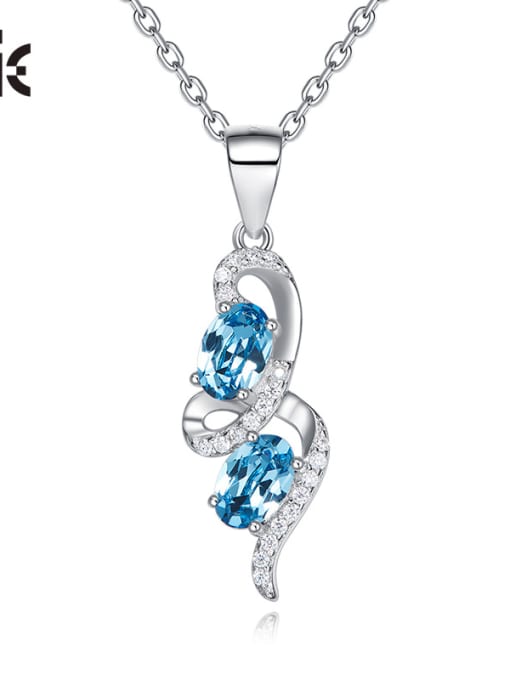 platinum Elegant Oval Blue austrian Crystals Cubic Zirconias 925 Silver Necklace