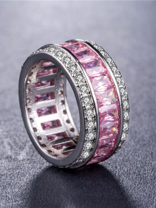 Pink Copper With 18k White Gold Plated Cubic Zirconia Trendy Cocktail Rings