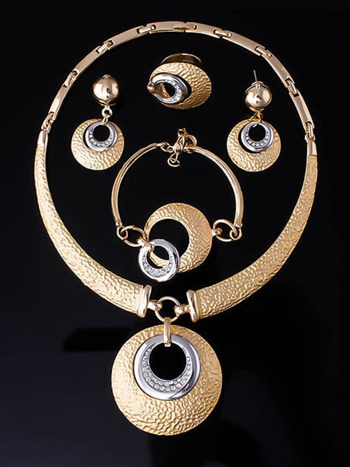 BESTIE Alloy Imitation-gold Plated Ethnic style Hollow Circle Lacquer Four Pieces CZ Jewelry Set 1