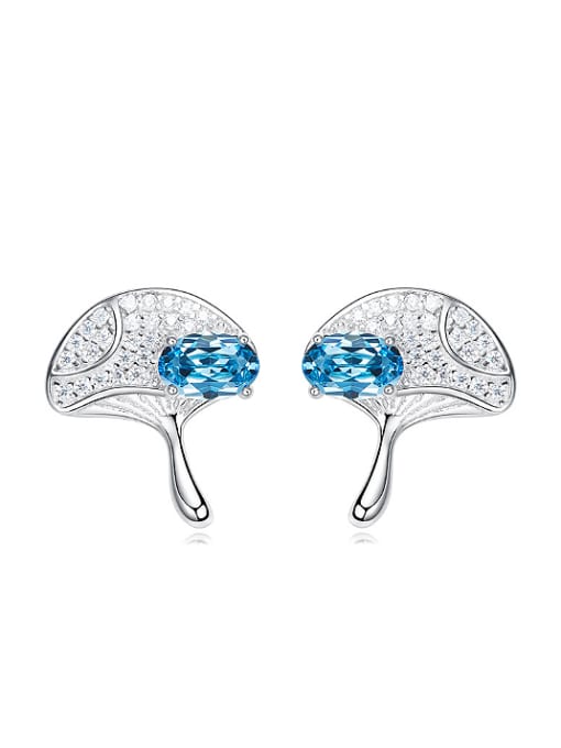 CEIDAI Fashion Shiny austrian Crystals-covered Leaf 925 Silver Stud Earrings 0