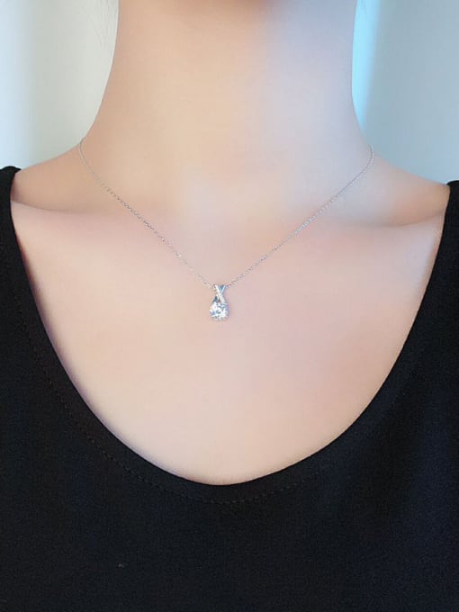 kwan Cross Shining Zircons S925 Silver Clavicle Necklace 1