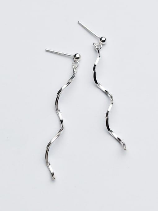 Rosh Personality Wave Shaped S925 Silver Drop Earrings