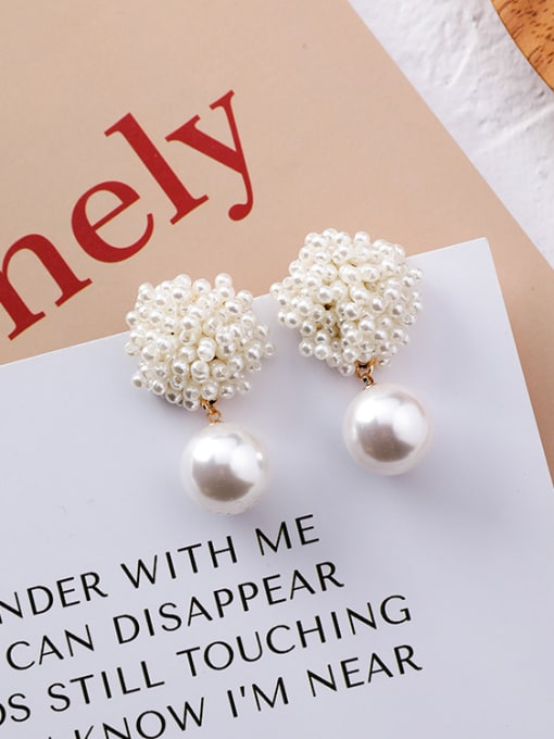 B Alloy With White Gold Plated Trendy Charm Beads Stud Earrings