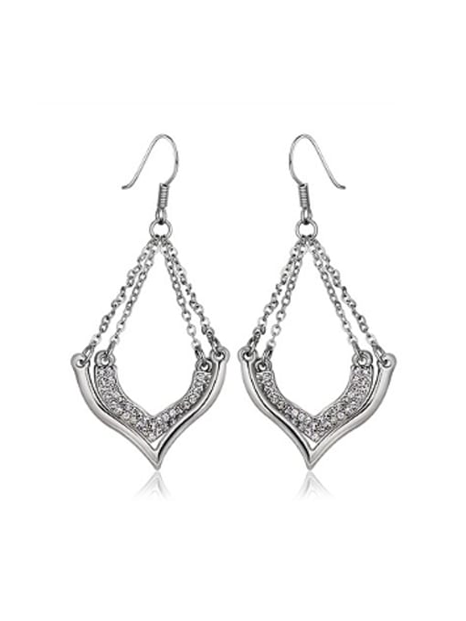 Platinum Rhinestones Heart-shaped Drop Earrings