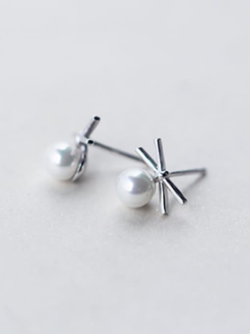 Rosh Fashion Cross Shaped Artificial Pearl S925 Silver Stud Earrings