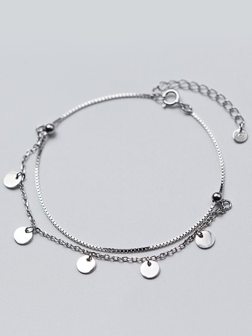 white Adjustable Double Layer Round Shaped S925 Silver Bracelet