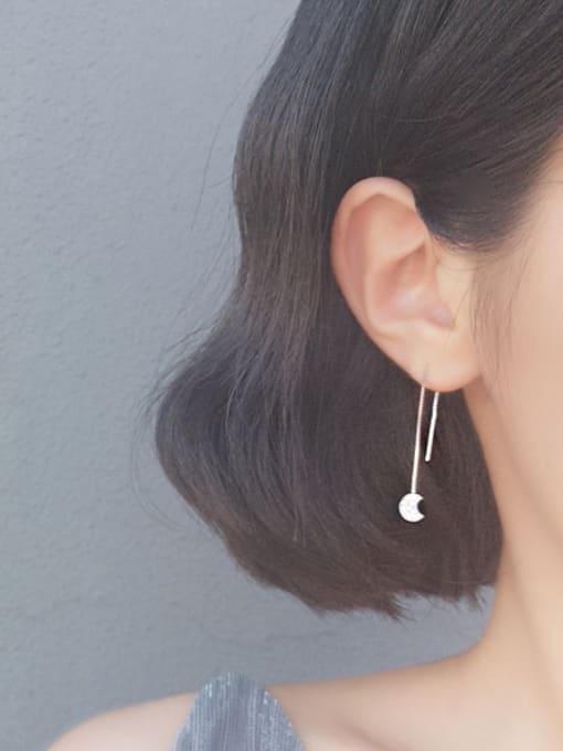 Peng Yuan Asymmetrical Shiny Tiny Moon Star 925 Silver Line Earrings 2