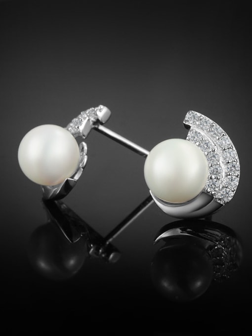 SANTIAGO Exquisite Artificial Pearl Shiny Zirconias 925 Sterling Silver Stud Earrings 3
