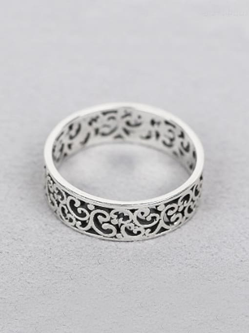 Peng Yuan Retro Carved Patterns Silver Ring 0