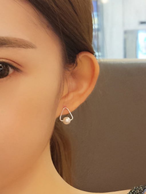 Peng Yuan Simple Triangle Freshwater Pearl Stud Earrings 1