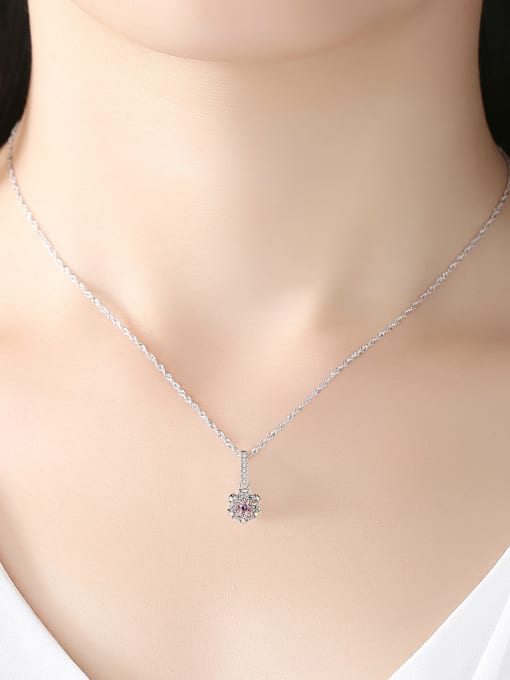 CCUI 925 Sterling Silver With Platinum Plated Simplistic Flower Necklaces 1