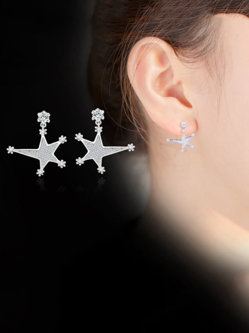 Mo Hai Copper With Cubic Zirconia Luxury Star Stud Earrings 1