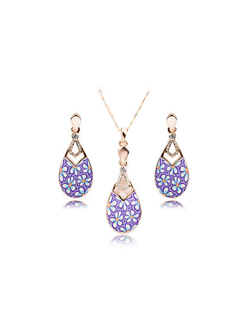Rose Gold Purple Polymer Clay Water Drop Two Pieces Jewelry Set