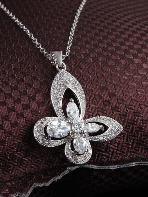 SANTIAGO Shimmering Platinum Plated Butterfly Shaped Zircon Necklace 1