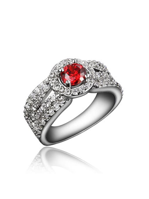 SANTIAGO Elegant Red Round Shaped Zircon Copper Ring 0