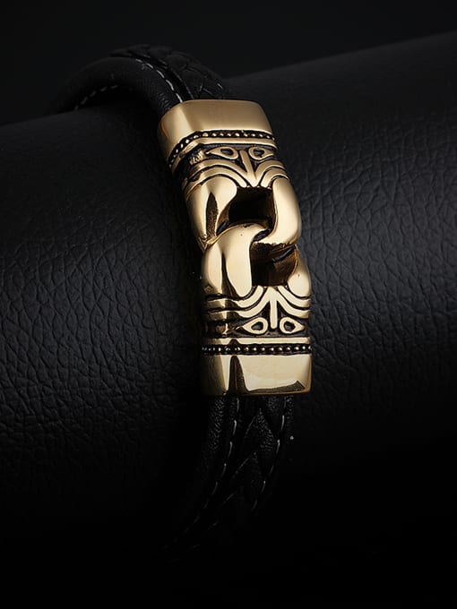 Open Sky Retro style Gold Plated Artificial Leather Bracelet 2