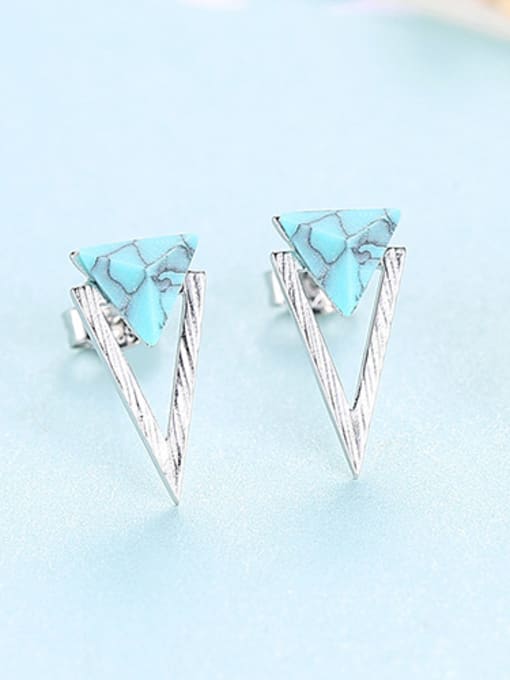 sliver 925 Sterling Silver With Turquoise Simplistic Triangle Stud Earrings