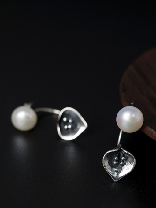 SILVER MI Freshwater Pearls Calla Separated Stud drop earring 1