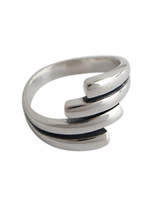 DAKA 925 Sterling Silver With Retro Silver  Simplistic Multiple layers of wrong edges Free size Rings 0