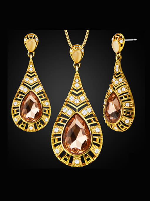 Champagne Water Drop Artificial Crystals Two Pieces Jewelry Set