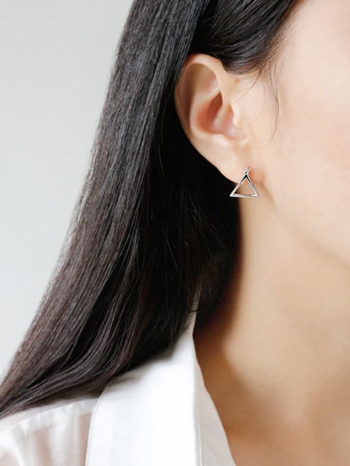 DAKA Sterling silver simple geometric hollow three-dimensional triangular earrings 1