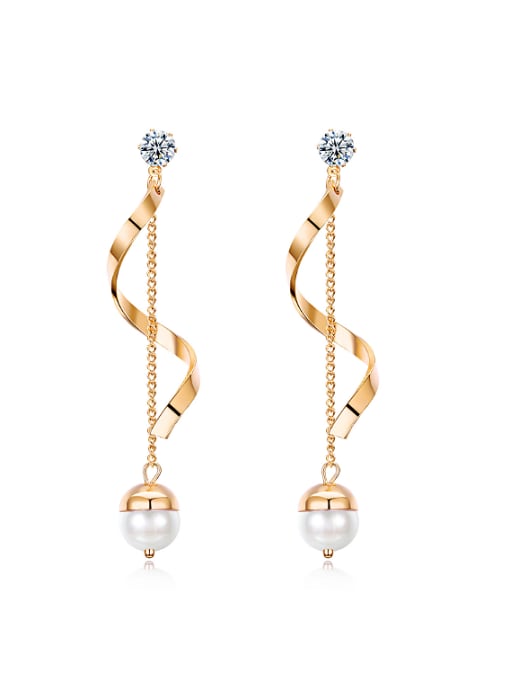 Gold Simple Artificial Pearl Rhinestones Drop Earrings