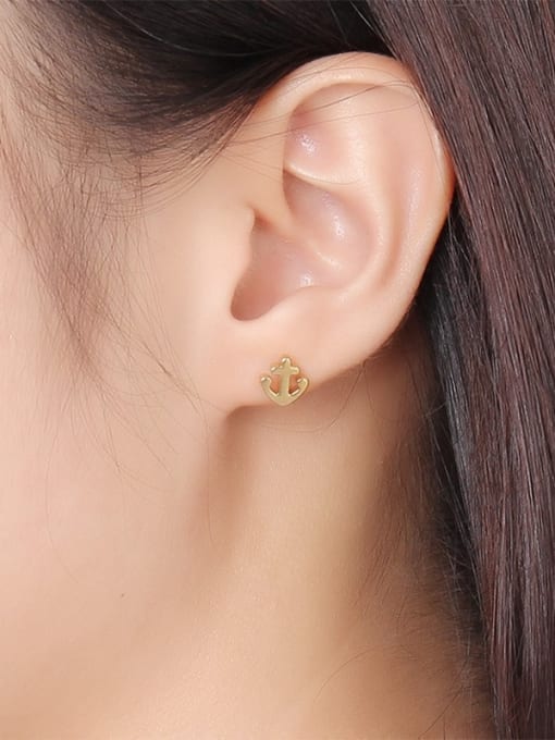 CONG All-match Gold Plated Anchor Shaped Titanium Stud Earrings 1