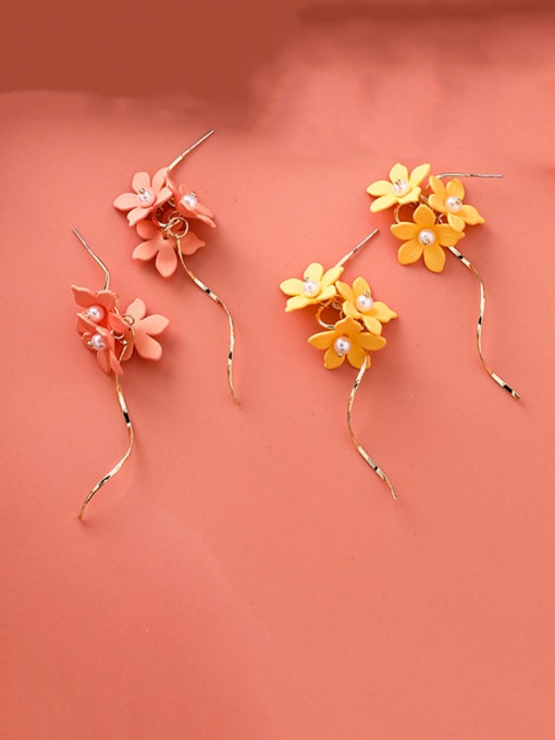 Girlhood Alloy With Rose Gold Plated Bohemia Flower Wave Line Drop Earrings 1