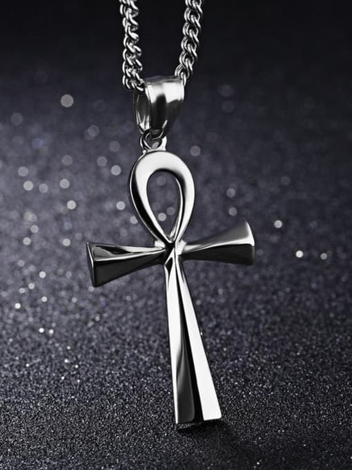 Open Sky Stainless Steel With Gold Plated Personality Ancient Egypt Cross Necklaces 2